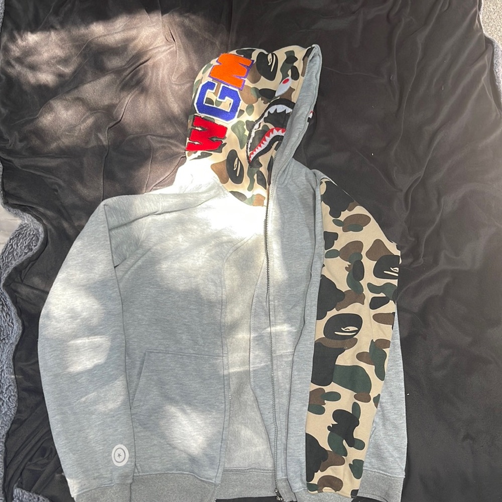Authentic WGM Bape Zip-Up Hoodie- Grey and Camo color way